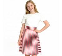 2026 Gestreifter Jeansrock für Mädchen lässiger Stil A Linien Saum bequemer Stretchbund (Red 6 7 Years)