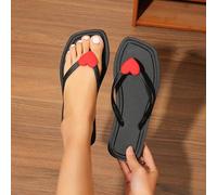 2026 Herz Dekor Quadratische Zehenkappe Schwarz & Apricot Farbige Flip Flops, Flache Lässig Pantoffeln für den Alltag, Strand, Urlaub für Frauen, Somm