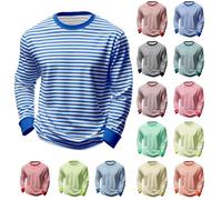 2026 Karneval Langarmshirt Herren Rundhals Pullover Rot-Weiß Gestreiftes Oberteil mit Rundhalsausschnitt Herbst Winter Gestreift T Shirt Basic Oberteile Sweatshirt Lässiges Langarm Top Unterhemd