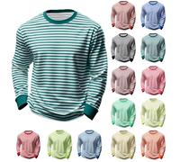 2026 Karneval Langarmshirt Herren Rundhals Pullover Rot-Weiß Gestreiftes Oberteil mit Rundhalsausschnitt Herbst Winter Gestreift T Shirt Basic Oberteile Sweatshirt Lässiges Langarm Top Unterhemd