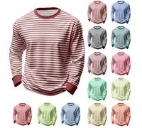 2026 Karneval Langarmshirt Herren Rundhals Pullover Rot-Weiß Gestreiftes Oberteil mit Rundhalsausschnitt Herbst Winter Gestreift T Shirt Basic Oberteile Sweatshirt Lässiges Langarm Top Unterhemd