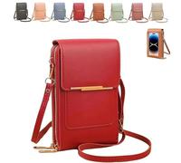2026 Kleine Touchscreen-Handy-Umhängetasche for Damen, Anti-Diebstahl-Ledertasche, mit durchsichtigem Fenster, RFID-blockierende Handy-Geldbörse(Red)