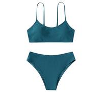 2026 Kleinkind Mädchen 2 Stück Badeanzug Sport Solid High Waist Bikini Set Badeanzug (BU2 8-9 Years)