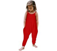 2026-Kleinkind Mädchen Kinder Baby Jumpsuit 1 Stück Rückenfreier Spielanzug Ärmellos Träger Strampler Sommer Outfits Taschen Kleidung (Red 1-2 Years)