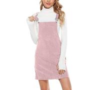 2026 Kostüm Damen Damen Cord A-Linie Minikleid Verstellbares Button-Down-Trägerkleid Winter Latzkleid mit Taschen Elegantes einfarbiges Cordkleid Teenager Mädchen Winterkleider Lockeres Freizeitkleid