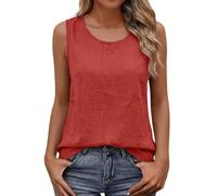 2026 Leinen Tank Top Damen Elegant Sommer Leinenbluse Baumwolle Rundhals Tunika für Frauen Freizeit Leicht Weste Ärmellose Lassig Tanktop Loose Basic Leinenweste Bequeme Einfarbig Sommerbluse