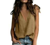 2026 Leinen Tank Top Damen Sommer Elegant Leinenbluse V Ausschnitt Baumwolle Oversized Tuniken für Frauen Freizeit Einfarbig Weste Lässig Ärmellose Riemen Leinenhemd Loose Basic Tanktop Casual Shirt