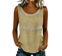 2026 Leinen Tank Top Damen Sommer Leichte Elegant Leinenbluse Baumwolle Spitze Tanktop für Frauen Freizeit Einfarbig Rundhals Leinenhemd Lässiges Ärmellose Bluse Loose Basic Leinenweste Casual Weste