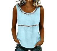 2026 Leinen Tank Top Damen Sommer Leichte Elegant Leinenbluse Baumwolle Spitze Tanktop für Frauen Freizeit Einfarbig Rundhals Leinenhemd Lässiges Ärmellose Bluse Loose Basic Leinenweste Casual Weste