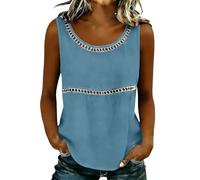 2026 Leinen Tank Top Damen Sommer Leichte Elegant Leinenbluse Baumwolle Spitze Tanktop für Frauen Freizeit Einfarbig Rundhals Leinenhemd Lässiges Ärmellose Bluse Loose Basic Leinenweste Casual Weste
