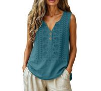 2026 Leinenbluse Damen Sommer Elegant Ärmellose Tanktop Baumwolle Leinen Stickerei Bluse Locker Lässig Henley Hemdbluse V Ausschnitt Einfarbig Freizeitweste für Frauen Loose Basic Leinenweste