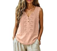 2026 Leinenbluse Damen Sommer Elegant Ärmellose Tanktop Baumwolle Leinen Stickerei Bluse Locker Lässig Henley Hemdbluse V Ausschnitt Einfarbig Freizeitweste für Frauen Loose Basic Leinenweste