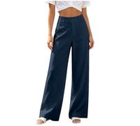 2026 Leinenhose Damen Sommer High Waist Baumwolle Leinen Elegant Hose und Taschen Lang Einfarbig Lässige Stoffhose Wide Leg Hosen Leicht Boho Freizeithose Sommerhosen Frauen Leicht und Luftig
