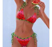 2026 Mode Damen Sommer Frisch Süß Wassermelone Frucht Allover-Muster Bindeknoten Bikini Set Für Strandurlaub