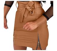 2026 Neu eingetroffen Kostüm Damen Frauen-Lederröcke mit hoher Taille Minirock A-Linie PU-Mini-Reißverschlussrock Streetwear (Khaki, S)