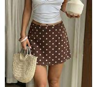 2026 Neuankömmling Damen braun gepunkteter Tüll Mini Rock kurze Länge leicht fließender Mesh Rock Casual Büro Pendeln minimalistischer Strand Urlaub v