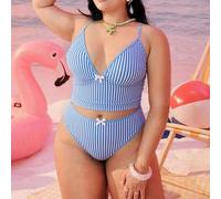 2026 Neue Damen Große Größen 2-teiliges geometrisches Muster Modisches Casual Bademode, Verstellbare dicke Träger Hoch-Taillierte Tankini mit Schleife