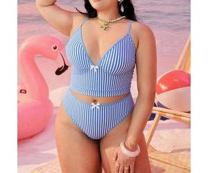 2026 Neue Damen Große Größen 2-teiliges geometrisches Muster Modisches Casual Bademode, Verstellbare dicke Träger Hoch-Taillierte Tankini mit Schleife