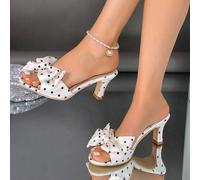2026 Neue Damen Schwarz & Weiß Polka Dot Satin Mules, Sommerschuhe, elegante Kitten Heel Slide Sandalen, geeignet für Pendeln, tägliches Tragen, Dates