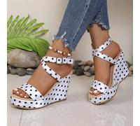 2026 Neue Damen Sommer Keilabsatz Plateau High Heel Sandaletten mit offenem Zeh, verstellbarer Riemen High Heel Sandalen, Polka Punkt Muster luxuriöse