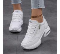 2026 Neue Frühling/Herbst Luftpolster Leichtgewicht Leder Plateau Sneaker in Große Größen, Damen Weiße Keilabsatz Lässig Schuhe, Damen Chunky Schuhe,