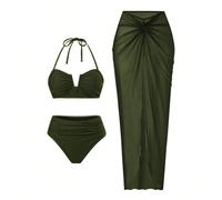 2026 Neue Frühling/Sommer Damen einfarbige Bandeau-Badebekleidung, Badeshorts, Mesh-Maxirock Strandresort Lässig Badebekleidung Set