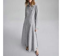 2026 Neue Frühling/Sommer Damen Kleid aus gewebtem Stoff, gestreiftes Design, Schwarz & Weiß, locker geschnittenes A-Linien Hemdkleid, geeignet für Va