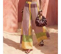 2026 Neue lässige Strand Leinen-Optik elegante Boho Strandresort gestreifte & karierte Weite Hose, Elastischer Bund Mehrfarbige Weite Hose, Boho elega
