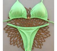 2026 Neuer europäischer und amerikanischer Stil farbenfroher Bikini, sexy brasilianischer Metalldekoration Tanga Bikini für Urlaub und Strand im Somme