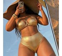2026 Neues Damen-Bikini-Set in Große Größen, einfarbig, mit Neckholder-Top zum Binden und Bikinihose, modische und sexy Badebekleidung für den Strandu