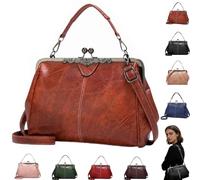 2026 New Elegant Waterproof Women's Leather Kiss-Lock Tote Handbag, Vintage Purses Crossbody Bag, for Daily Use, Date Night, Travel, Work