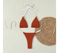 2026 Orange & Weiß gehäkelter Bikini-Top, süße & frische Farbblock sexy Bademode, 2-teiliges Strandoutfit für den Sommer, Frauen Geburtstagsoutfit, Fr