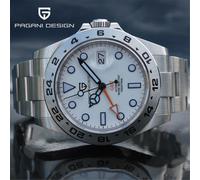 2026 PAGANI Design Neue Herren Automatik-Mechanische Uhren GMT-Uhr 42mm Saphirglas Edelstahl Wasserdichte Uhr Reloj Hombre Silver White V2
