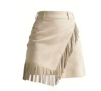 2026 Retro Western Cowgirl Stil braune Wildleder-Optik Mini-Rock, asymmetrischer Fransen-Wickel-Bodycon-Rock aus synthetischem Wildleder-Stoff, Vintag