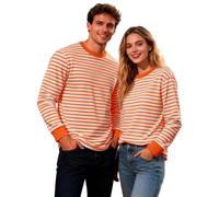 2026 Ringelshirt Herren Rot-Weiss Karneval Breit Gestreiftes T Shirt - Langarmshirt Rundhalsausschnitt Sweatshirt Oberteile Lang Pulli Streifenshirt Karneval Faschingskostüme#01