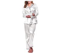 2026 Satin Damen Schlafanzug Set Reizvolle Nachtbekleidung Langes Frauen Nachthemd Robe Bequemer Pyjama (White, XXXL)