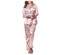 2026 Satin Damen Schlafanzug Set Reizvolle Nachtbekleidung Langes Frauen Nachthemd Robe Bequemer Pyjama (XXXL)