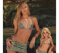 2026 Sommer Europäischer & Amerikanischer Salbei Zebra Muster | Damen Bikini + Transparenter Mesh Rock Set, Retro Abenteuer Stil, 2026 Sommer Roadtrip