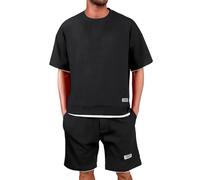 2026-Sommer Herren Loose Kurzarm Casual Kurzarm Zweiteiliges Sport-Shorts-Set (Black L)