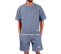 2026-Sommer Herren Loose Kurzarm Casual Kurzarm Zweiteiliges Sport-Shorts-Set (Dark Gray XL)