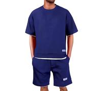 2026-Sommer Herren Loose Kurzarm Casual Kurzarm Zweiteiliges Sport-Shorts-Set (Navy XXXXXL)