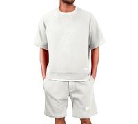 2026-Sommer Herren Loose Kurzarm Casual Kurzarm Zweiteiliges Sport-Shorts-Set (White M)