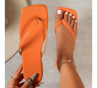 2026 Sommer leuchtend orange quadratische Zehen Zehentrenner Sandalen lässig Outdoor flache Flip-Flops Urlaubsstil,Strandsandalen,Flip-Flops