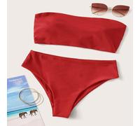 2026 Spezieller Stoff Frühling/Sommer Damen Neckholder Rückenfreies Bindeband Urlaubs Rot Hoher Beinausschnitt 2-teiliger Bikini Badeanzug