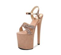 20CM/7.87IN Plattform High Heels Knöchelriemen Schnalle Stiletto Sandalen Nachtclub Pole Dance Modell Party Sandalen,Gold,37 EU