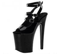 20CM Damen Knöchelriemen Peep Toe Sandale Damen Römischer Stil Stiletto High Heel Plattform Party Crossdresser Drag Queen Schuhe,Schwarz,43 EU