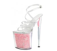 20CM Damen Römischen Stil Gladiator Plateau Sandalen Rosa Fluoreszenz Stiletto High Heels Pumps Sexy Nachtclub Pole Dance Stripper Schuhe,Rosa,46 EU
