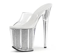 BeAUZQ 20CM Damenmode Strass Plateau Sandalen High Heels Sexy Hochzeit Braut Prom Party Kleid Schuhe Größe 34-46,Weiß,43 EU