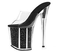 20CM Frauen Open Toe Sandalen High Heels Mode Pailletten Plateau Sandalen Sexy Hochzeit Kleid Schuhe Größe 34-46,Schwarz,44 EU