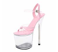 20CM Frauen Plattform Sexy Klare Sandalen Stiletto High Heel Kleid Party Pumps Sexy Nachtclub Pole Dance Stripper Schuhe,Rosa,38 EU